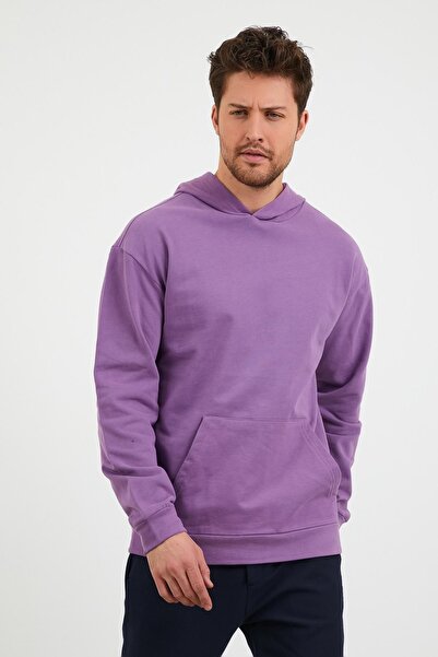 odelon Фіолетовий чоловічий спортивний світшот - з кишенями та капюшоном
