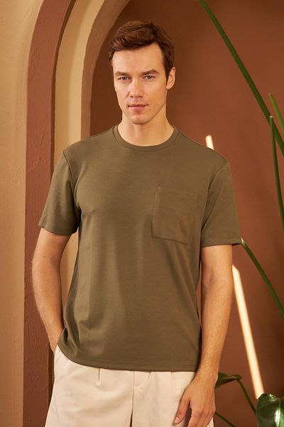 odelon Ανδρικό μπλουζάκι Χακί - Comfort Fit, Pocket, Mars25
