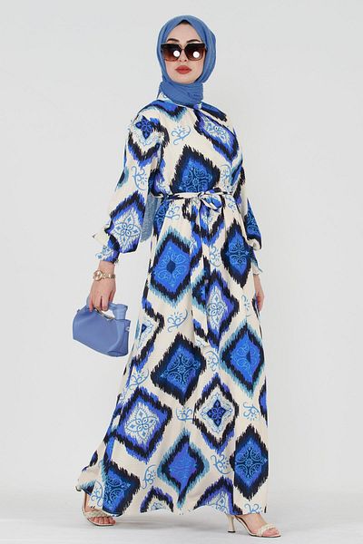 Sevitli Ikat Pattern Hürrem Dress - blue
