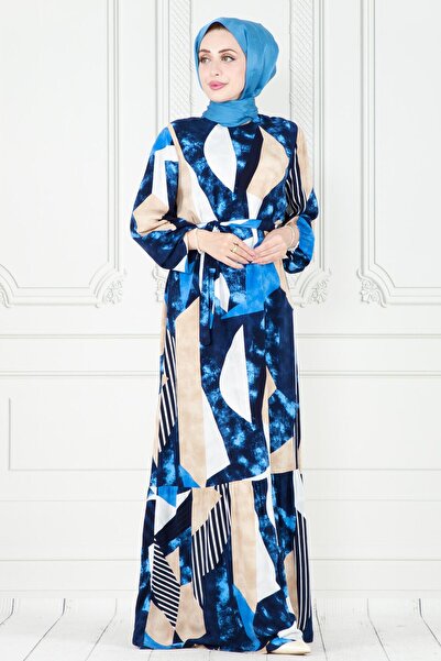 Sevitli Φόρεμα Navy Blue Viscon - Μικτό σχέδιο και φύλλο