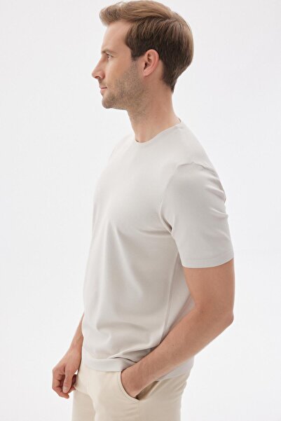 odelon Ανδρικό πλεκτό μπλουζάκι σε μπεζ ρεγιόν - Limited, κοντομάνικο