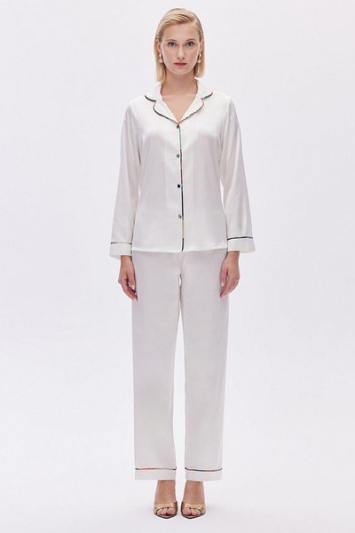 Feu De Elu Ecru Satin Pajama Set -ColorexLong