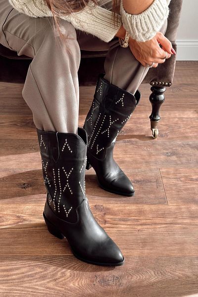 nope21shoess Стилни черни ботуши от естествена кожа