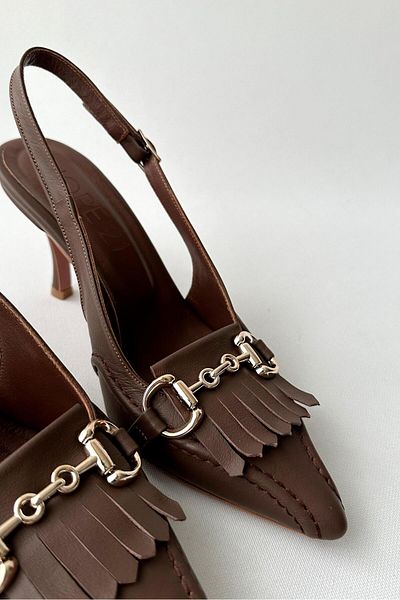 nope21shoess Alice Bitter Brown Genuine Leather Heeled Shoes