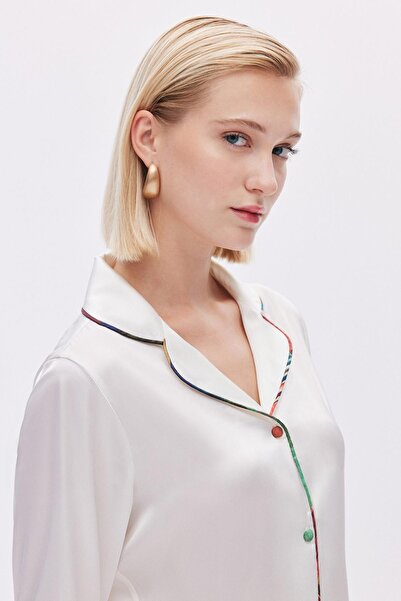 Feu De Elu Colorex Ekru Uzun Saten Pijama Takımı