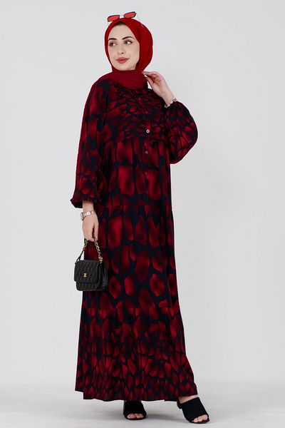 Sevitli Zümra Robe Half Button Viscose Dress-red