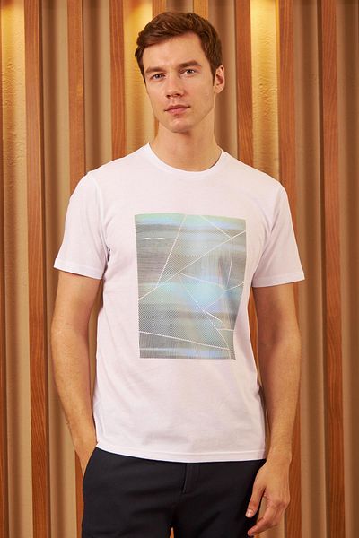 odelon Tricou alb cu imprimeu Comfort Fit pentru bărbați Mars17