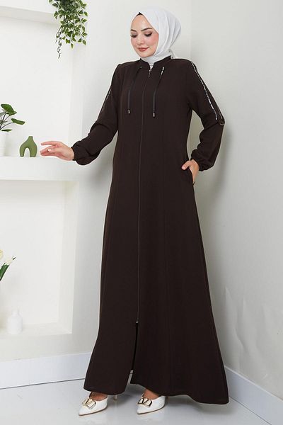 hafsamina Brown Striped Sports Ferace - HM2483