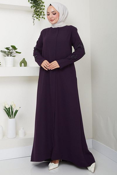 hafsamina Nihan Stone Sleeves Ferace Plum Hm2485
