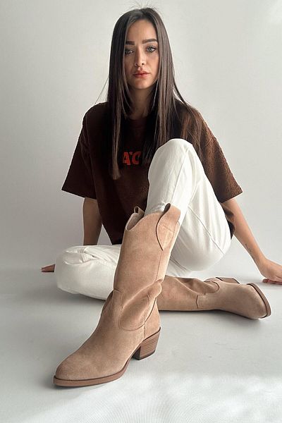 nope21shoess Μπότες Gina Beige από γνήσιο δέρμα σουέντ