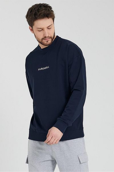 odelon Мъжки тъмносин суитшърт Oversize с кръгла яка