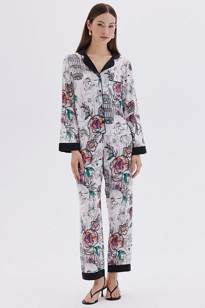 Feu De Elu MaisonRoyaleViscose Pajama Set - Patterned and Satin Detailed