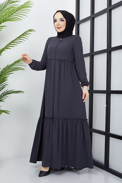 hafsamina Ruffle Detailed anthracite abaya