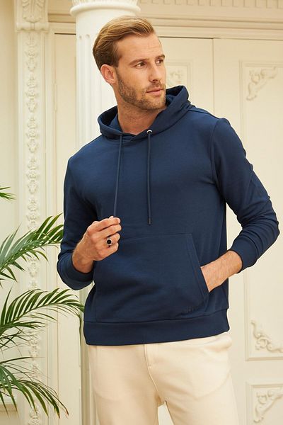 odelon Ανδρικό φούτερ με κουκούλα Navy Blue Comfort Fit