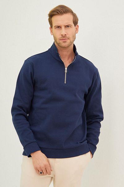 odelon Ανδρικό φούτερ Navy Blue - Μισό φερμουάρ