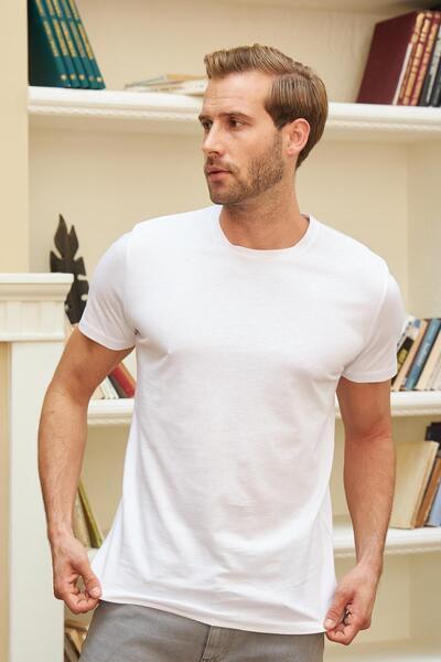 odelon Ανδρικό λευκό μπλουζάκι Crew Neck Slim Fit - 100% βαμβάκι