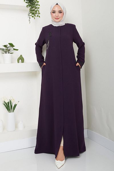 hafsamina Plum Huma Stone Ferace - HM2479