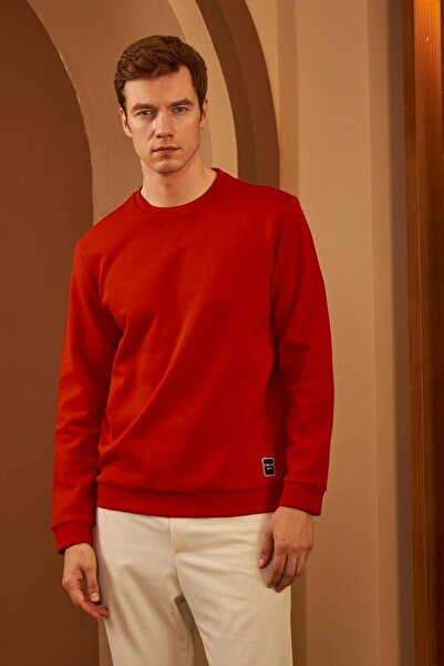 odelon Men's Red Sweatshirt - Comfort Fit, Straight Cut Mars26