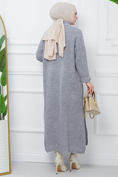 hafsamina Shawl Collar Pocket Knitwear Cardigan Gray HM2243