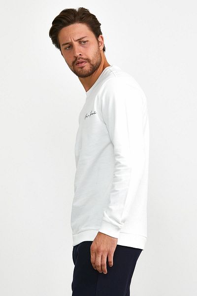 odelon Hanorac sport alb pentru bărbați cu gât crew - casual