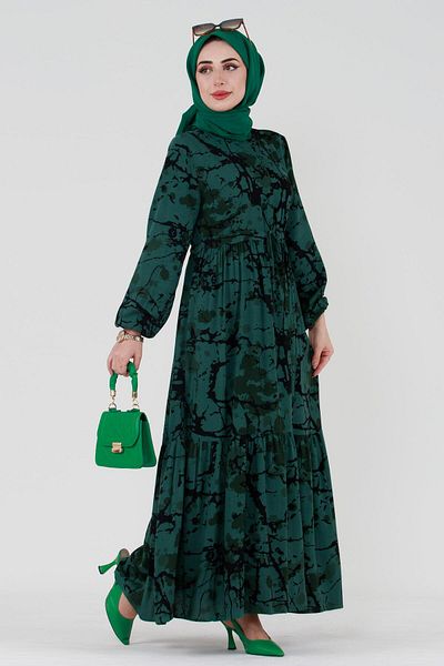 Sevitli Miray Viscose Dress with Tunnel Waist - Petrol