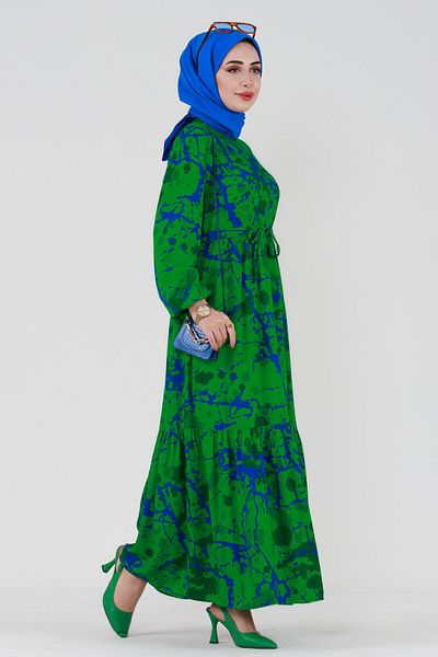 Sevitli Miray Viscose Dress with Tunnel Waist - green
