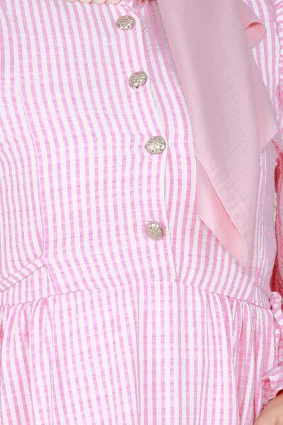 Sevitli Ροζ φόρεμα Eda - Gingham Ruffle Λεπτομέρεια