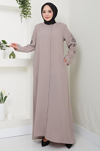 hafsamina Nihan Stone Sleeves Ferace Mink Hm2485