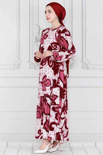 Sevitli Rochie Viscon Lilium Roșie Claret - Cu Brâu