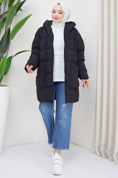 hafsamina Women's Oversize Fit Standard Size Kraşlı Padded Coat