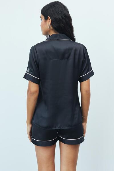 Feu De Elu Amoureux Siyah Kısa Saten Pijama Takımı