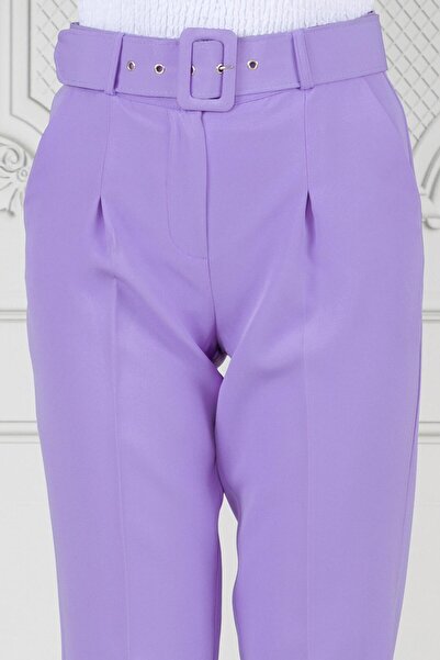 Sevitli Lilac Pleated Pencil Pants - Waist Belt