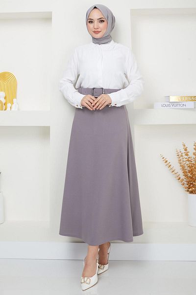 hafsamina Belted Mevlana Skirt Gray HM2370