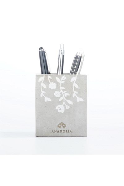 Anadolia Θήκη για στυλό από σκυρόδεμα λευκό Floral