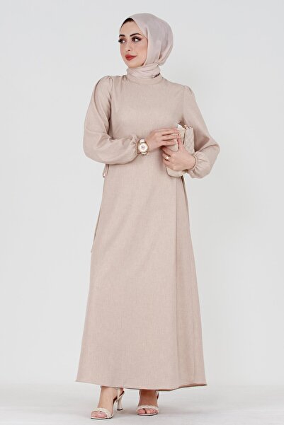 Sevitli Linen Dress with Side Ties - Beige