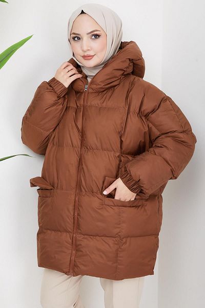 hafsamina Μπουφάν με κουκούλα Oversize Καφέ HM2314