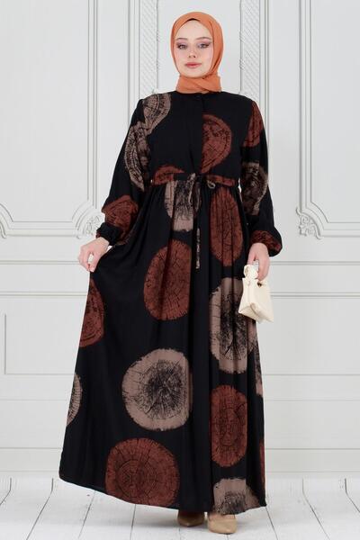 Sevitli Ψηφιακό φόρεμα Viscon με με τύπωμα κρυφά κουμπιά - VİZON