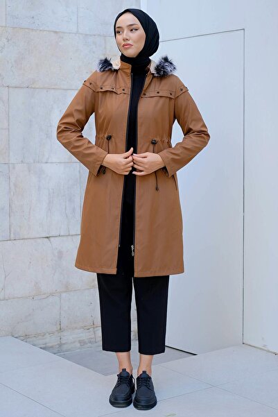 hafsamina Έναστρο γούνινο παλτό καφέ HM2288