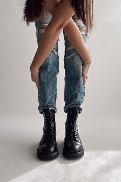 nope21shoess Μαύρες γνήσιες δερμάτινες μπότες Jacobs