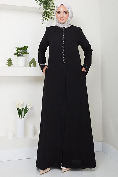 hafsamina Black Desita Ferace - Stone Detailed HM2469