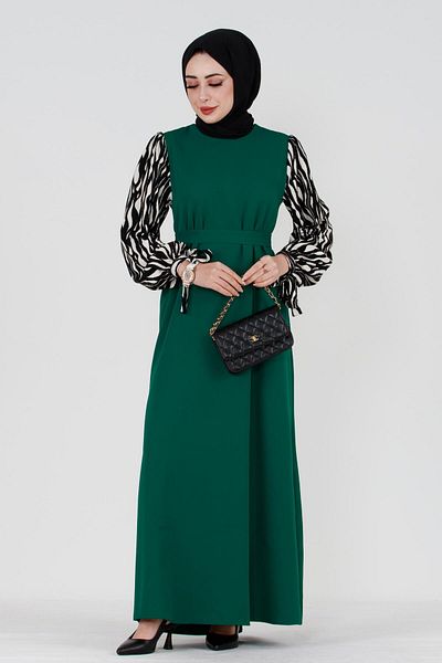 Sevitli Rochie Hijab cu Modele cu Maneci - Verde Smarald