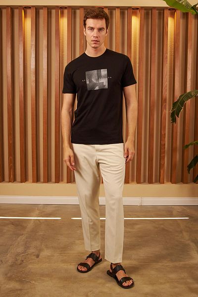 odelon Ανδρικό μαύρο μπλουζάκι - Comfort Fit, Printed, Self Observation Mars11