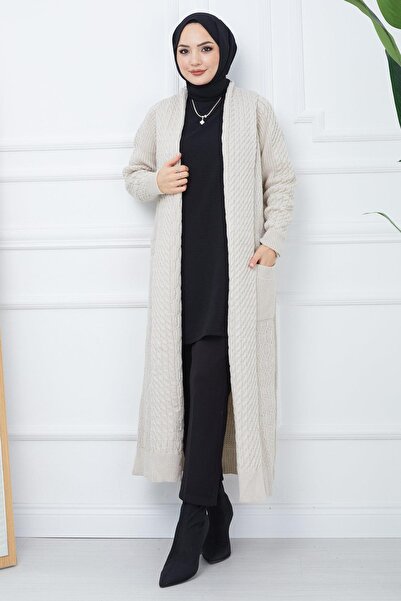 hafsamina Shawl Collar Casual Knitwear Cardigan Stone Color HM2248