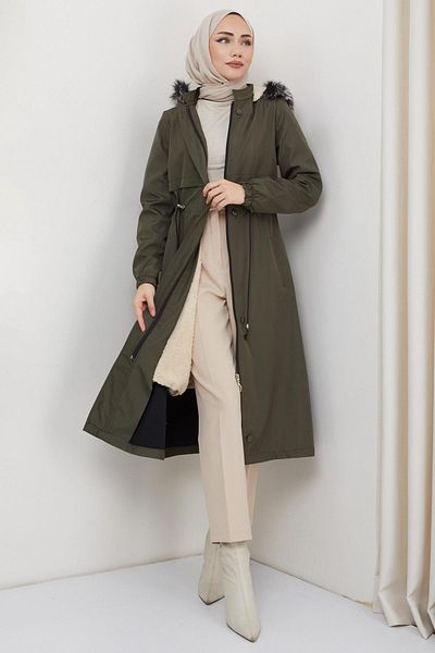 hafsamina Allerli Fur Inside Bondit Coat Khaki HM2330