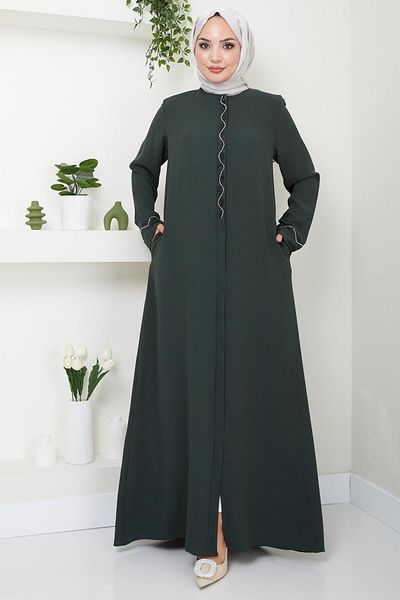 hafsamina Khaki Desita Ferace - Stone Detailed, Model HM2469