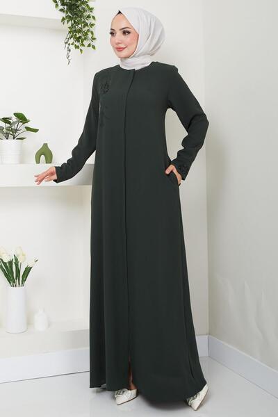 hafsamina Khaki Ferace - Stone Detailed, Hüma HM2479