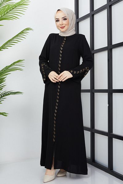 hafsamina Μαύρο Abaya μεγάλου μεγέθους με πέτρινη λεπτομέρεια