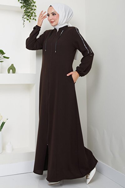 hafsamina Brown Striped Sports Ferace - HM2483