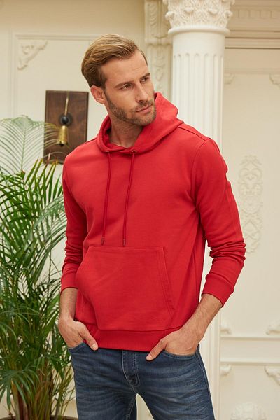 odelon Мъжки червен суитшърт с качулка Comfort Fit