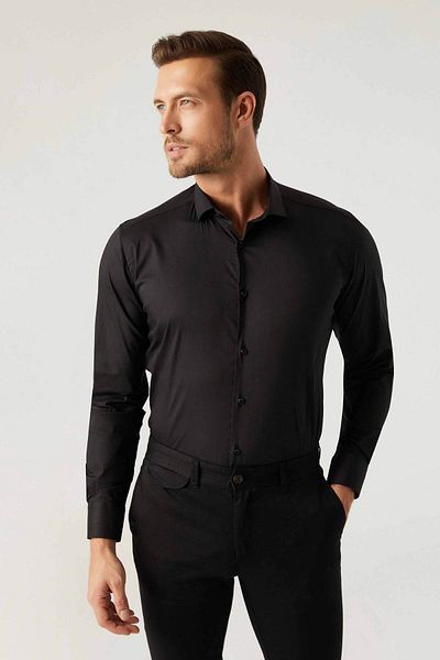 Twn Slim Fit Μαύρο πουκάμισο Dobby